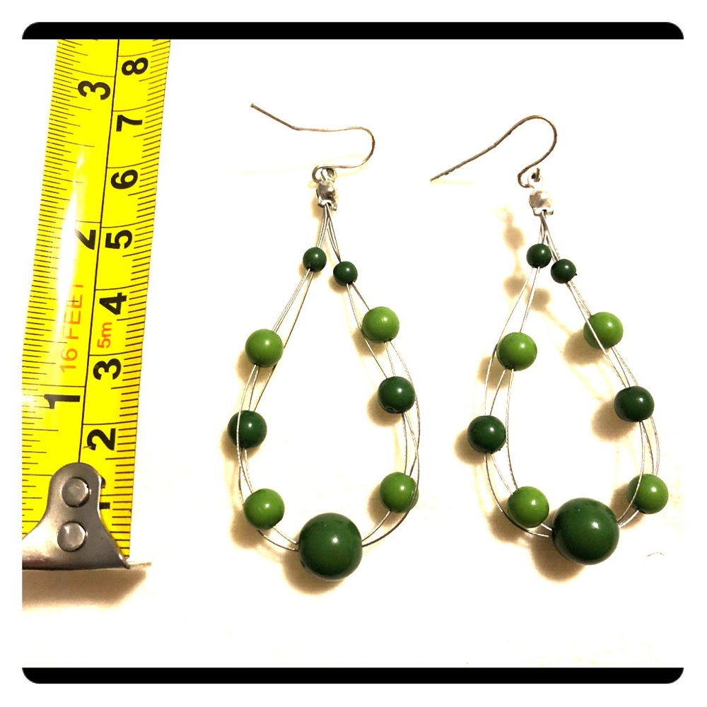 Green bead drop earrings